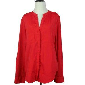 Sanctuary Womens Blouse Top Red XS Boyfriend Hidden Button Roll Tab Sleeve